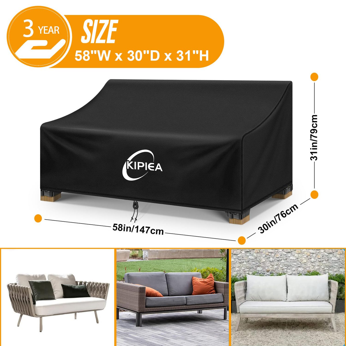 Kipiea Patio Sofa Cover, Heavy Duty 420D Outdoor Couch Cover Waterproof Winter, 2-Seat Patio Furniture Cover Loveseat, Outdoor Sofa Covers with Anti UV and No Tears, No Fading (58" W x 30" D x 31" H) 🍁 All In One Marketplace Canada