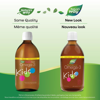 Nature's Way NutraSea Kids Omega 3 Fish Oil Liquid Supplement for Kids Ages 1 to 14 – Bubblegum Flavour – Brain & Eye Development – EPA & DHA, 500 mL Value Size - Available at All In One Marketplace Canada