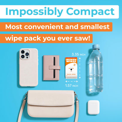 Impossibly Compact Travel Wipes - Skin-Friendly Wet Wipes, Hypoallergenic & Unscented for Adults, Kids & Baby Care - 10 Pack Total 60 Wipes