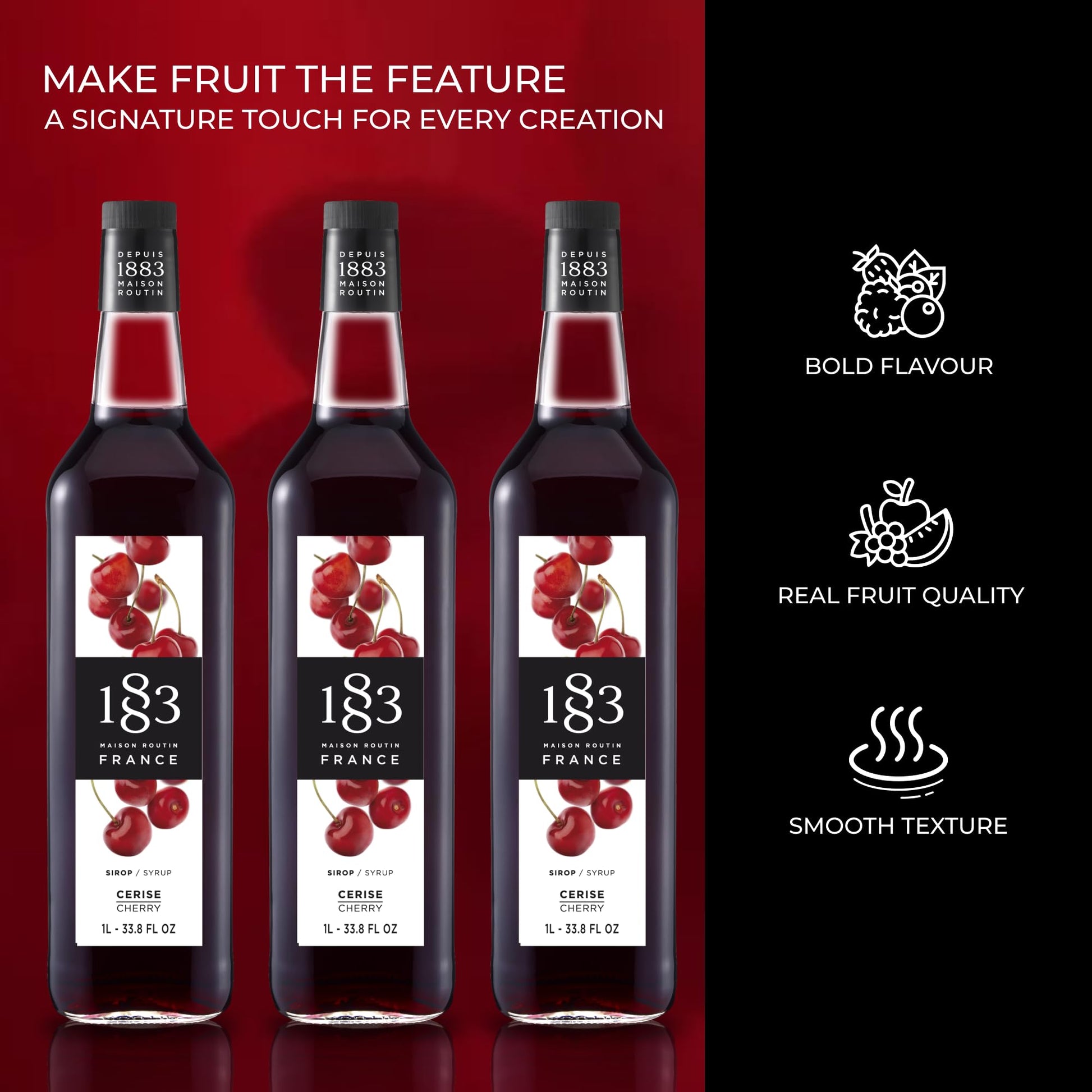 Maison Routin 1883 Cherry Syrup, Pet Bottle 1000 Milliliter 1883 MAISON ROUTIN