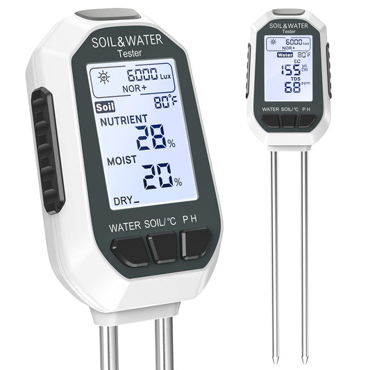 7-in-1 Soil＆Water Meter Digital Plant Temperature/Soil Moisture/PH Meter/Sunlight Intensity/Fertility/EC/TDS Backlight LCD Display Soil Test Meter TDS EC Meter for Garden Indoor Outdoor - Available at All In One Marketplace Canada