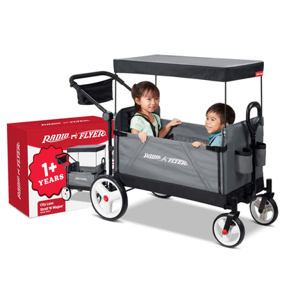 Radio Flyer City Luxe Stroll ‘N Wagon, Grey Push Wagon with Parent Caddy and Internal Storage Pockets, Folding Wagon for 1+ Years (Amazon Exclusive) Radio Flyer