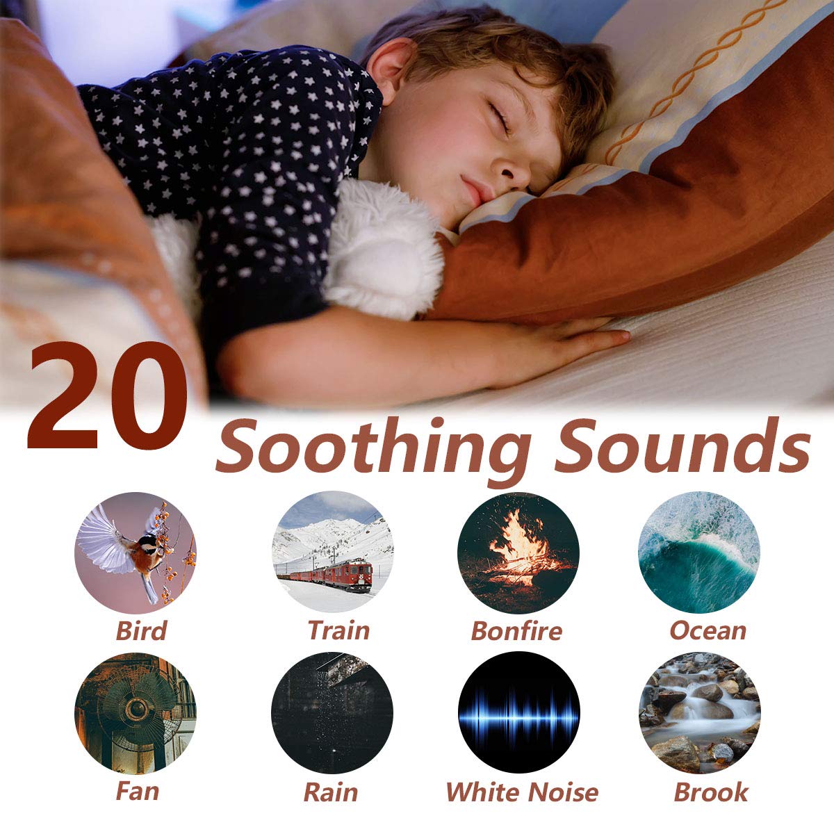 Magicteam Sleep Sound White Noise Machine with 20 Natural Soothing Sounds and Memory Function 32 Levels of Volume Powered by AC or USB and Sleep Timer Sound Therapy for Baby Kids Adults (White) - Available at All In One Marketplace Canada