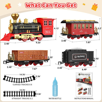 Hot Bee Train Set - Christmas Tree Train Toys for Boys with Smokes, Lights and Sound, Toy Train Set for Under Christmas Tree, Toddler Model Trains for 3 4 5 6 7 8+ Years Old Kids Christmas Toys Gifts 🍁 All In One Marketplace Canada