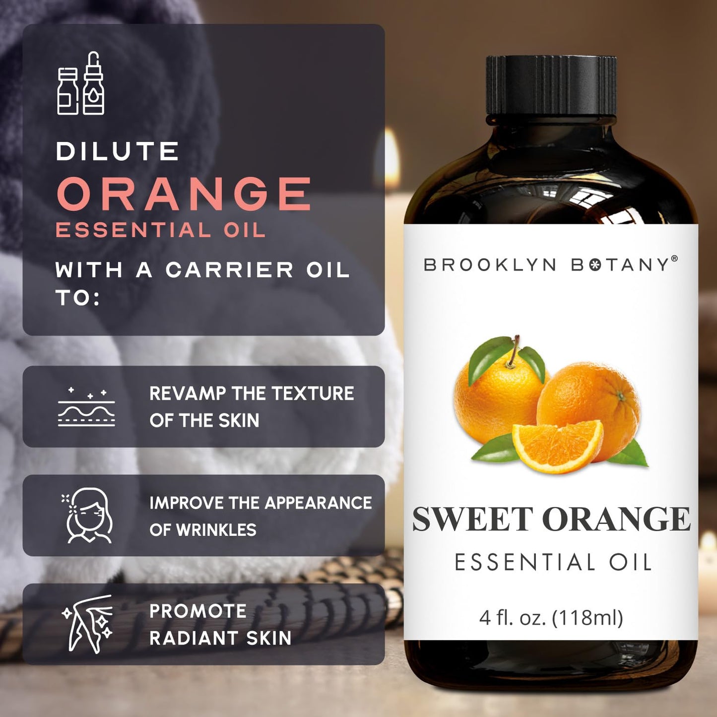 Brooklyn Botany Sweet Orange Essential Oil - Huge 118 ml - 100% Pure and Natural - Premium Grade with Dropper - for Aromatherapy and Diffuser