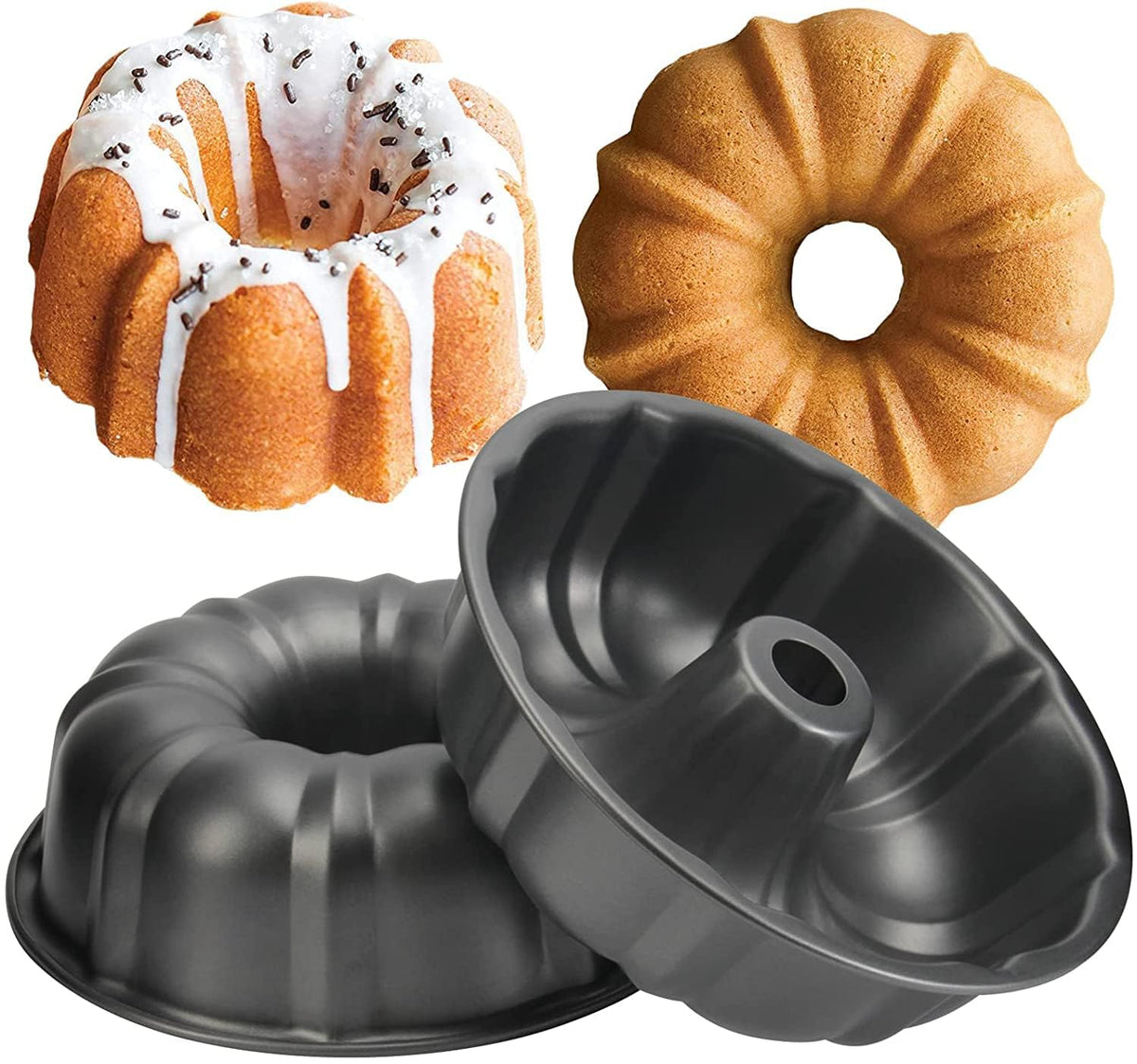 10 Inch Non-Stick Cake Pan, 10 Cups Heavy Duty Carbon Steel Fluted Tube Bakeware, Pumpkin Baking Mold, Round Savarin Cake Mold for Oven Baking Pan 🍁 All In One Marketplace Canada
