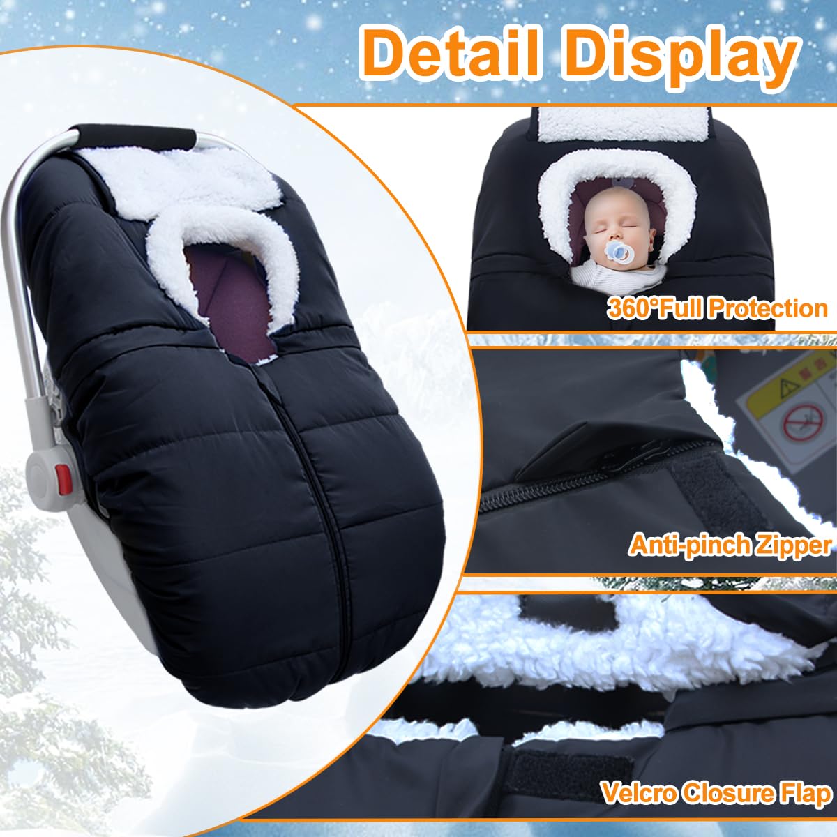 Winter Baby Car Seat Cover - Carseat Bunting Bag/Blanket Keep Baby Warm for Newborn Infant - Cold Weather Insulated Windproof Carrier Canopy for Travel (Black) 🍁 All In One Marketplace Canada