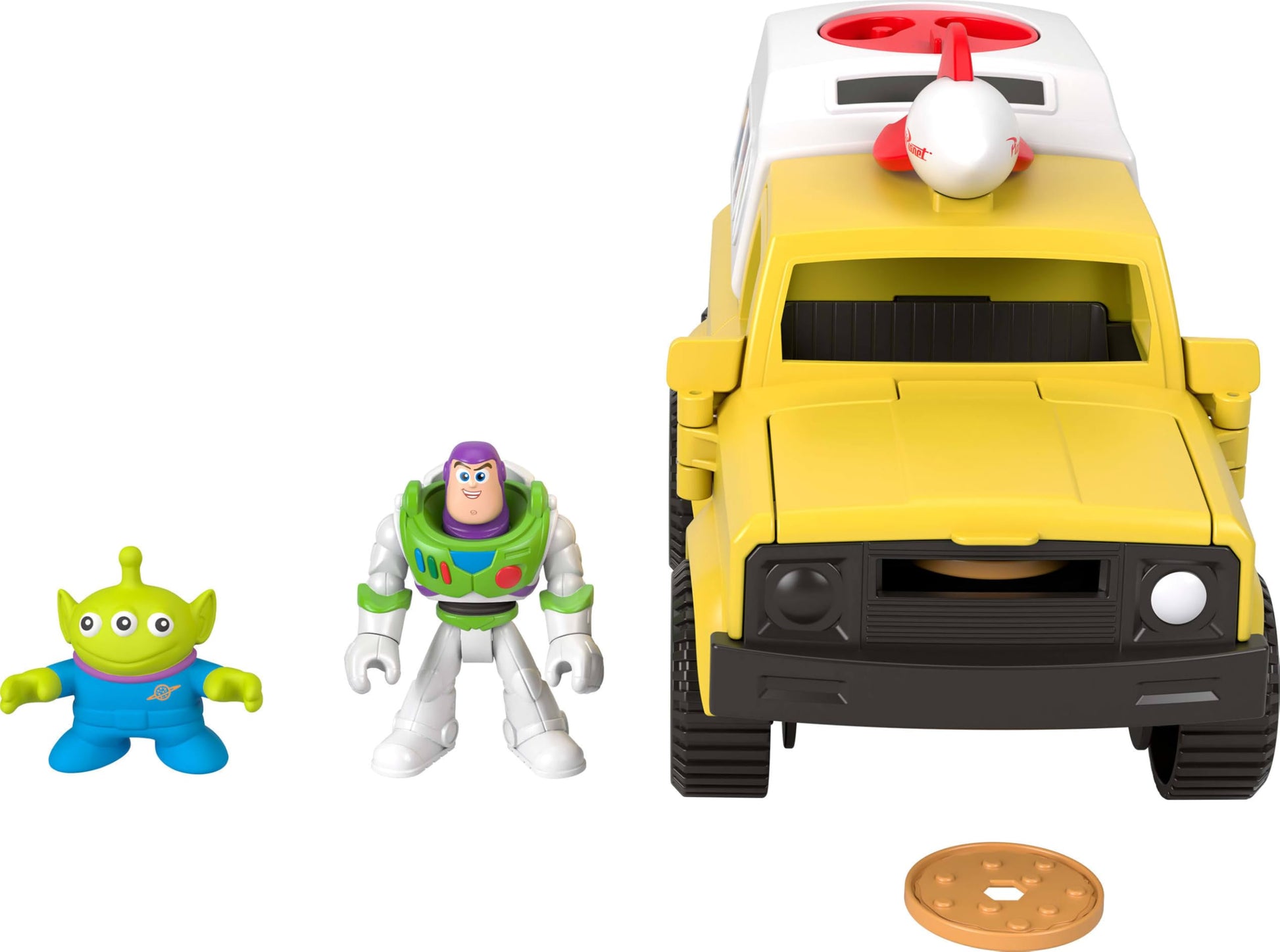 Fisher-Price Imaginext Disney and Pixar Toy Story Pizza Planet Truck with 3-inch Buzz Lightyear & Alien Friend Action Figures, Toy Vehicle & Pizza Projectile Accessories Fisher-Price