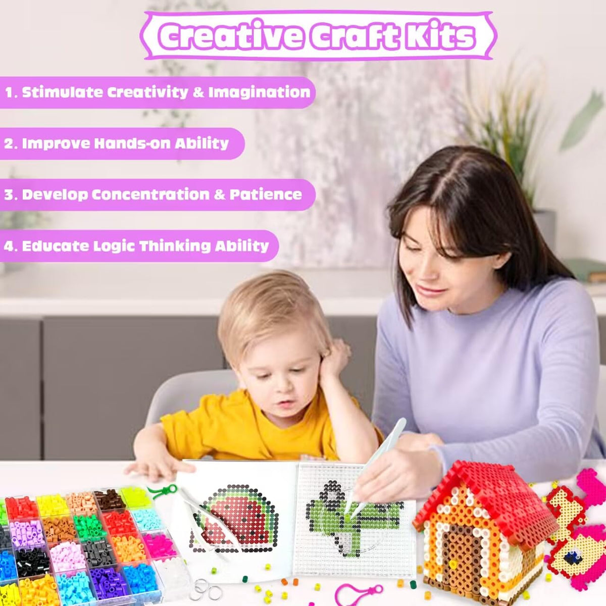 Fuse Beads Kit - 48 Colors 5mm Fuse Beads Set with Pegboards, Ironing Papers and Accessories, Fuse Beads 2 Boxes, DIY Craft Kits for Kids, Arts and Crafts Gifts for Girls & Boys Christmas Birthday 🍁 All In One Marketplace Canada