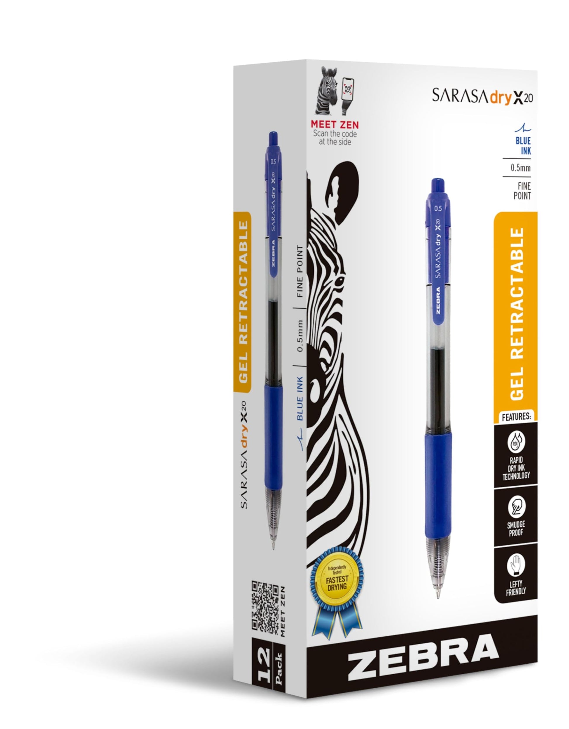 Zebra Pen SARASA X20 Retractable Gel Pen, Blue Ink, 0.5mm, 12-Pack Zebra Pen