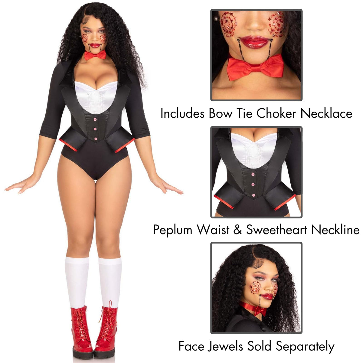 Leg Avenue Women’s 2 PC Pretty Puppet Halloween Costume with Bow Tie, BLK/White, XS
