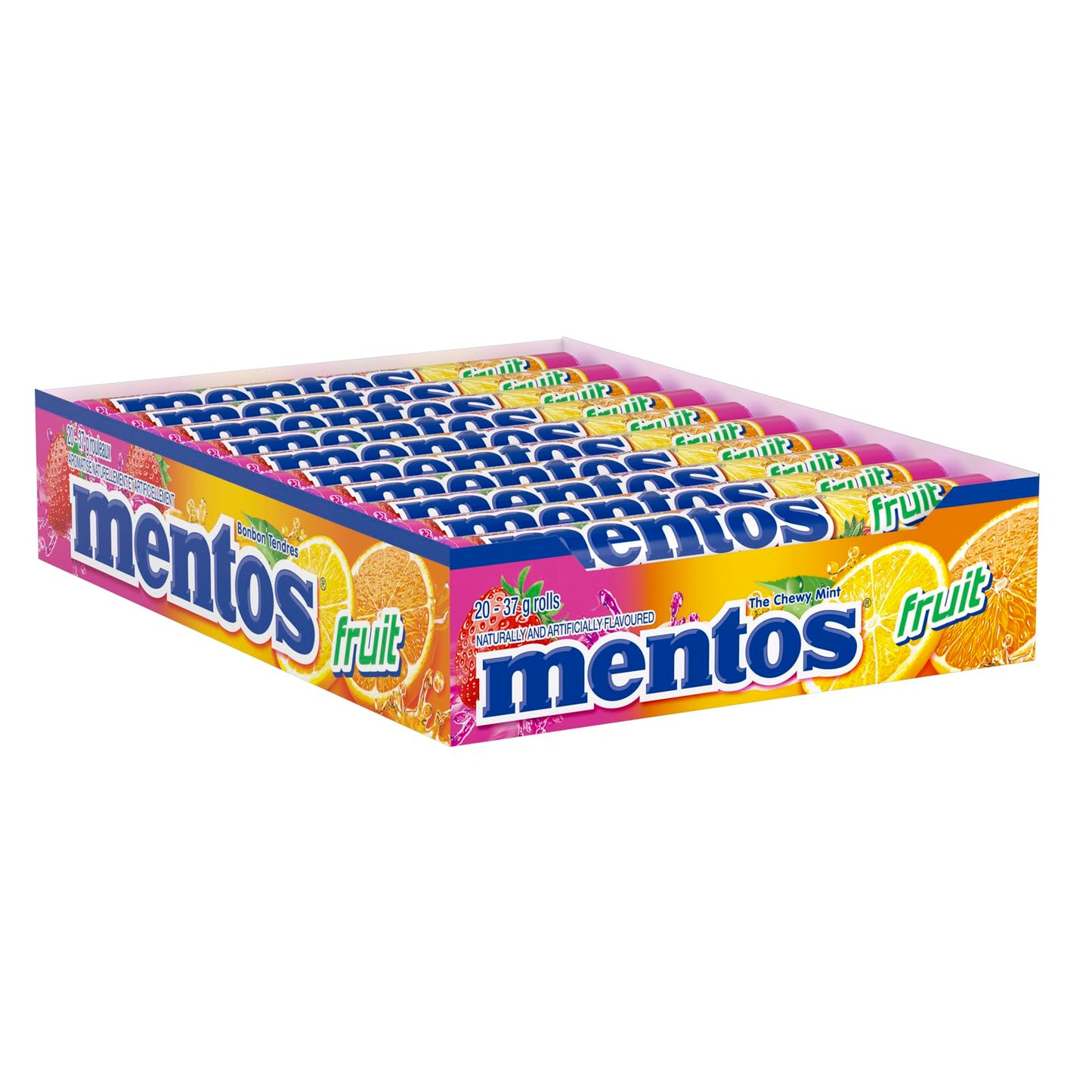 Mentos Chewy Mints, Fruit - Pack of 20 Rolls (280 Pieces), 37g per roll