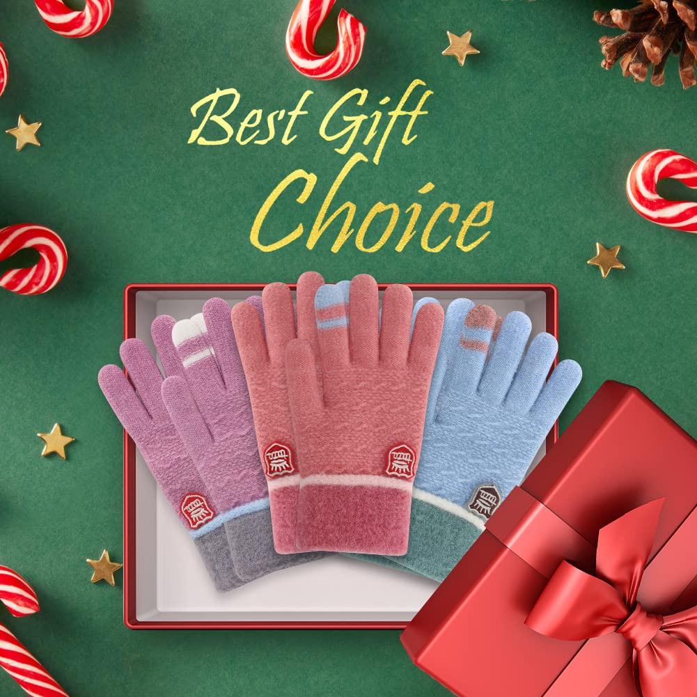 Winter Gloves for Toddler Kids - 3 Pairs Boys Girls Soft Warm Wool Lined Gloves Full Finger Children Thermal Knit Gloves (Pink/Sky-blue/Purple, 1-5 years old) 🍁 All In One Marketplace Canada
