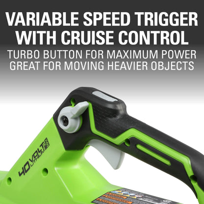 Greenworks 40V Cordless Leaf Blower (125 MPH /450 CFM) / Turbo Mode Electric Jet Blower, High Power, Lightweight & Quiet for Yard Patio Debris Leaves Dust Cleanup, Includes 2.0 Ah Battery & Charger - Available at All In One Marketplace Canada
