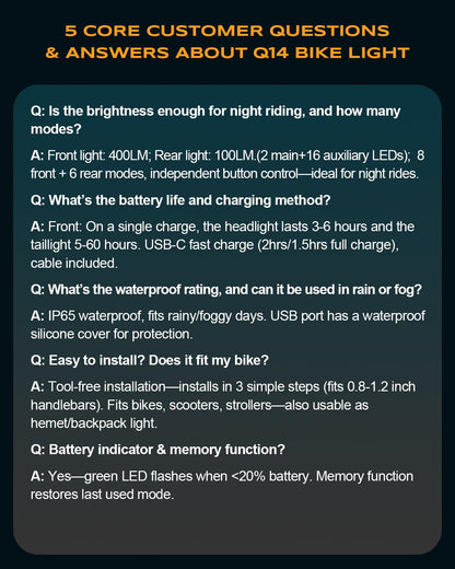 WOCBUY Bike Lights, Ultra-Slim & Lightweight Rechargeable Bicycle Lights Set, [5+6 Modes] Dual USB-C Bike Lights Front and Back, IP65 Waterproof Bicycle Lights for Night Riding Road Mountain Cycling - Available at All In One Marketplace Canada