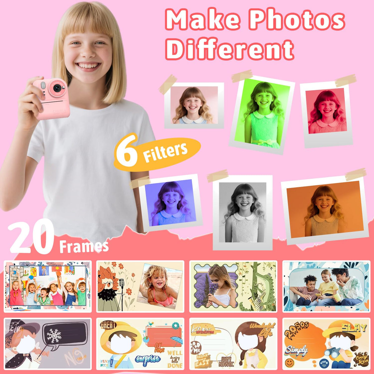 Kids Instant Print Camera Toys,1080P HD Toddler Digital Video Camera,Christmas Birthday Gifts for Girls Boys Age 3-12 Year Old - 32G SD Card Included (Pink) 🍁 All In One Marketplace Canada