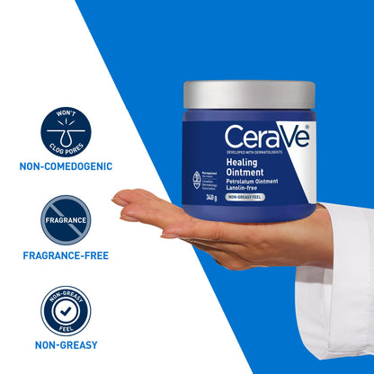 CeraVe Healing Ointment, Moisturizing Petrolatum Skin Protectant for Dry Skin with Hyaluronic Acid and Ceramides, Multi-Purpose Face, Body & Lip Balm, Lanolin-Free & Fragrance-Free, 340g - Available at All In One Marketplace Canada