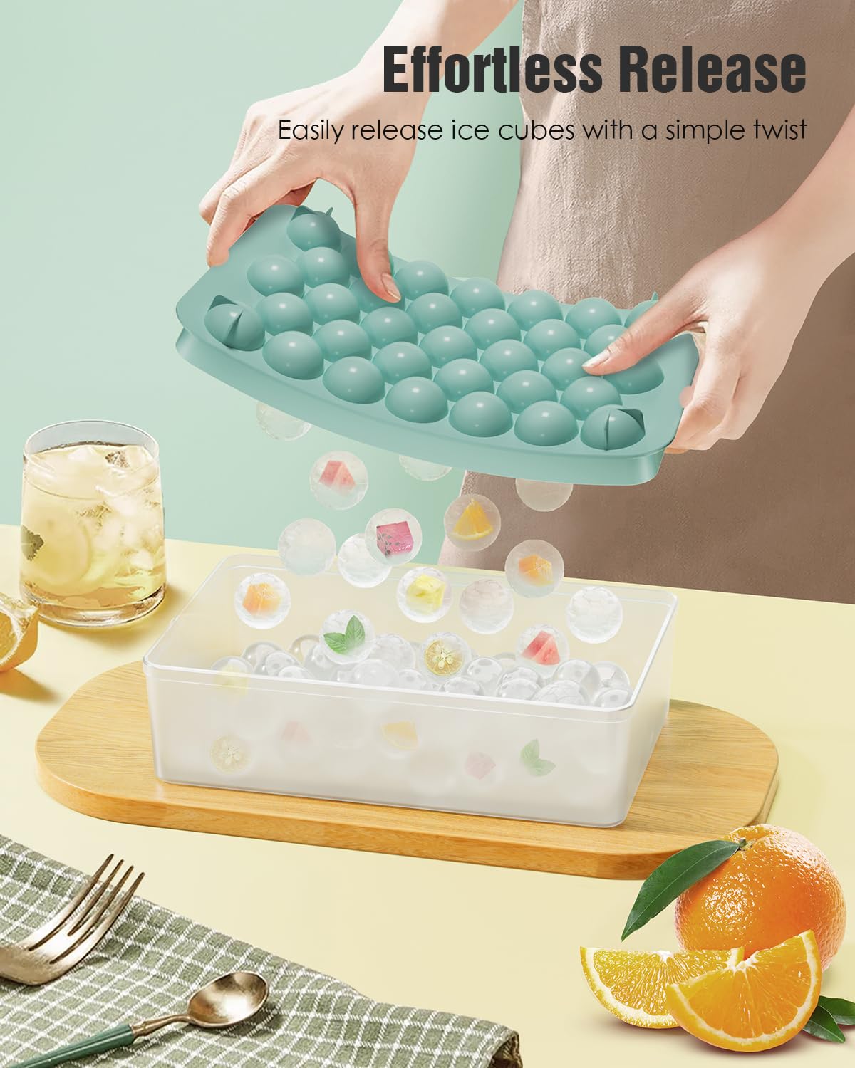 Round Ice Cube Trays with Lid and Bin - 3 Stackable Trays Small Circle Ice Maker Molds for Freezer, 99pcs Round Ice Balls for Chilling Whiskey, Cocktails, Coffee - Easy-Release Sphere Ice Tray - Available at All In One Marketplace Canada