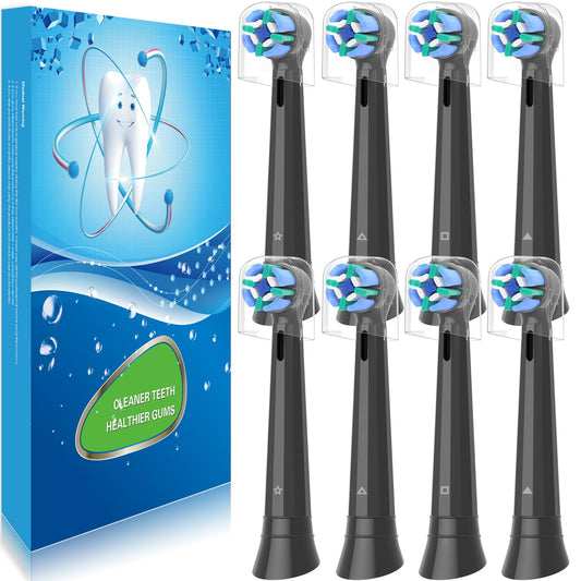 8 Pack Replacement Toothbrush Heads Compatible with Oral B iO, Brush Heads for Oral-B iO 2/3/4/5/6/7/8/9/10/7G Series, with Covers, Black - Available at All In One Marketplace Canada