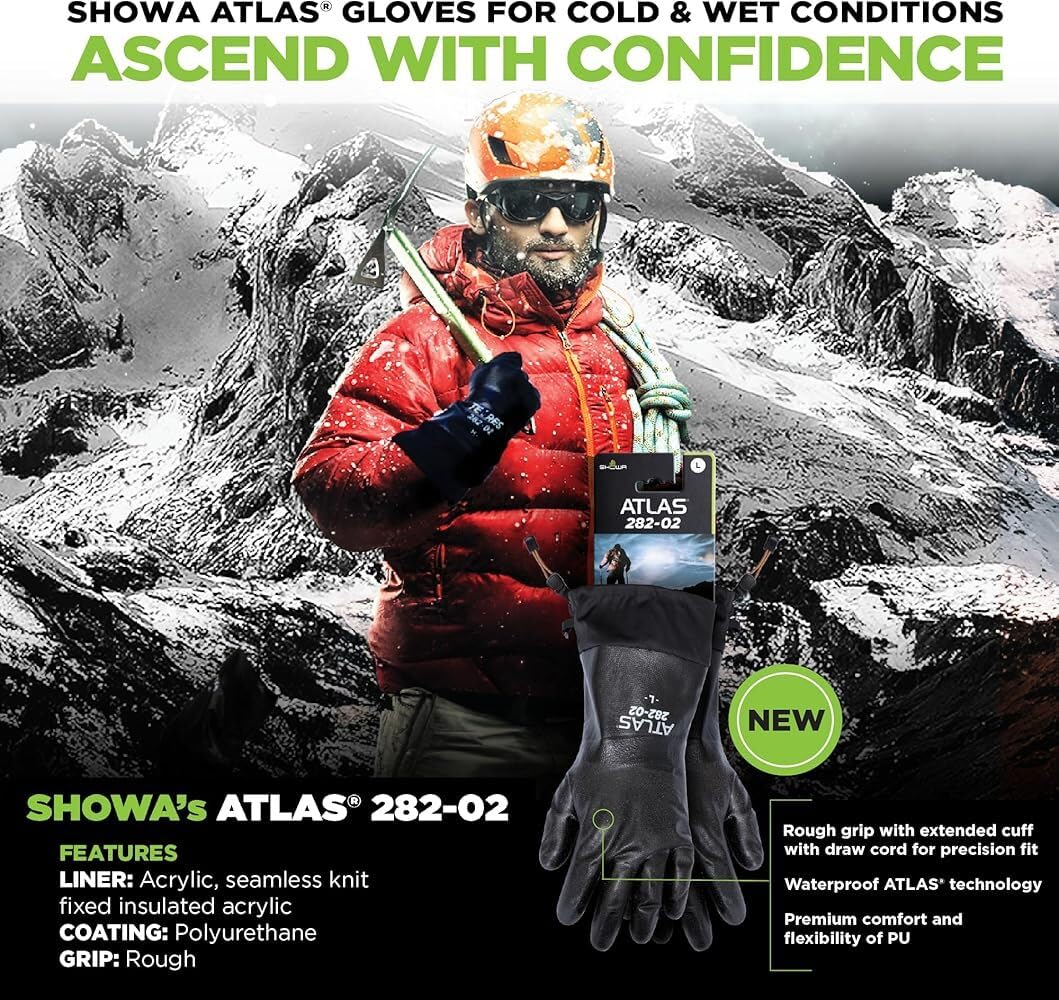 SHOWA TEMRES 282-02 Waterproof Insulated Winter Work Gloves, Breathable Polyurethane, Integrated Drawstring Gaiter Snow Cuff, Thermal Fleece for Skiing, Ice Fishing, Black, Medium, 1-Pair 🍁 All In One Marketplace Canada