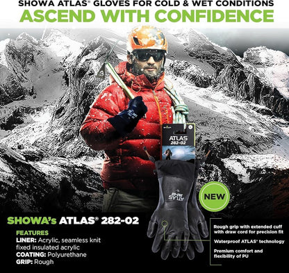 SHOWA TEMRES 282-02 Waterproof Insulated Winter Work Gloves, Breathable Polyurethane, Integrated Drawstring Gaiter Snow Cuff, Thermal Fleece for Skiing, Ice Fishing, Black, XX-Large, 1-Pair 🍁 All In One Marketplace Canada
