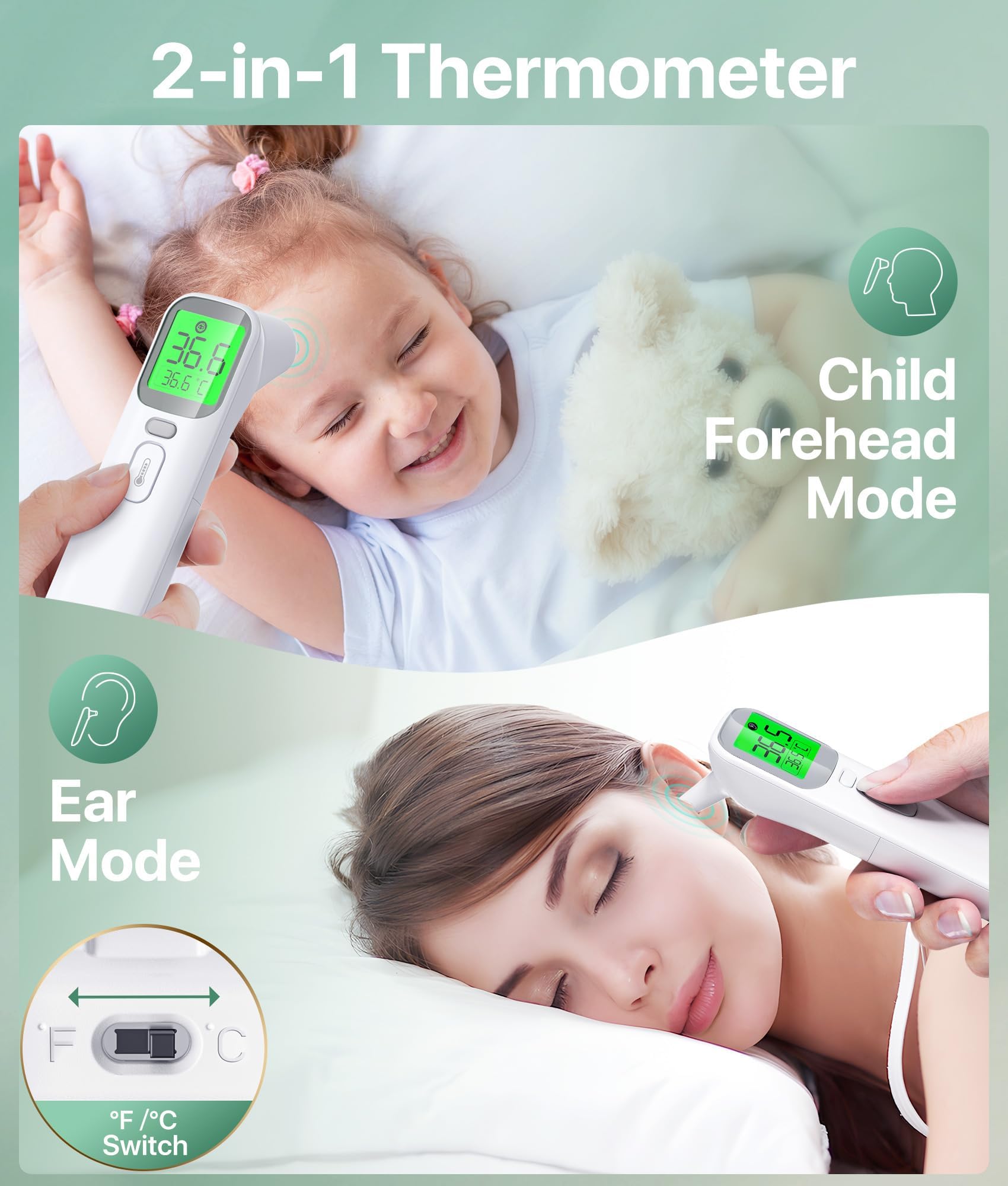 Forehead and Ear Thermometer, Digital Infrared Thermometer for Adults and Kids with Fever Alarm, Memory Function, Large LED Digits, High Accuracy, Instant Accurate Reading Baby Thermometer - Available at All In One Marketplace Canada