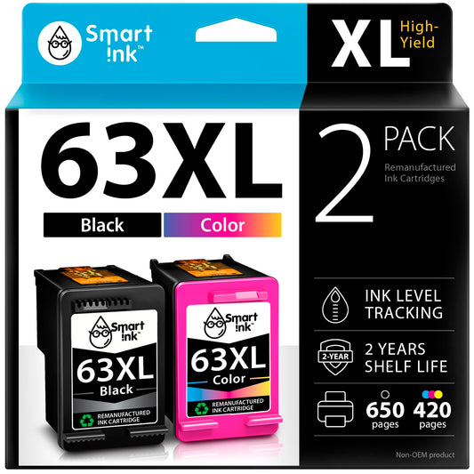 Smart Ink Remanufactured Ink Cartridges Replacement for HP 63 XL 63XL (Black & Color 2 Combo Pack) for Envy 4520 4522 4516 OfficeJet 3833 3830 4650 3836 5255 5200 DeskJet 3630 3632 3836 3634 Printer