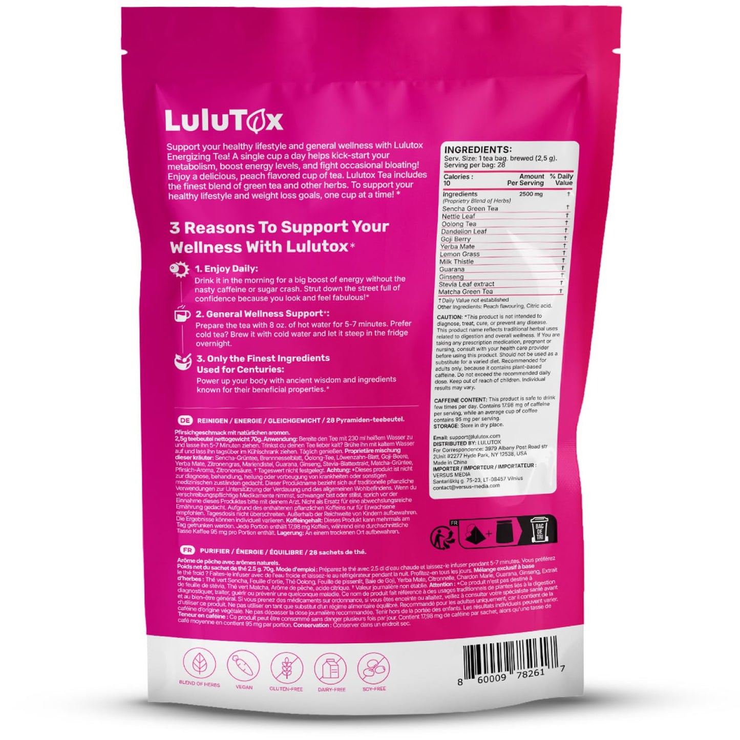LULUTOX Detox Tea - Dandelion, Ginseng & Ginger Herbal Blend - Natural Weight & Digestive Support - Vegan, Laxative-Free, Peach (28 Servings)