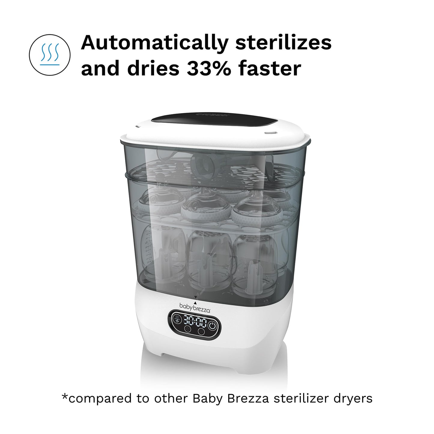 Baby Brezza Bottle Sterilizer and Dryer Advanced – 33% Faster - Largest Capacity Steam Sanitizer - Universal Sterilization Machine for All Bottles + Baby Product Parts - HEPA Air Filter Baby Brezza