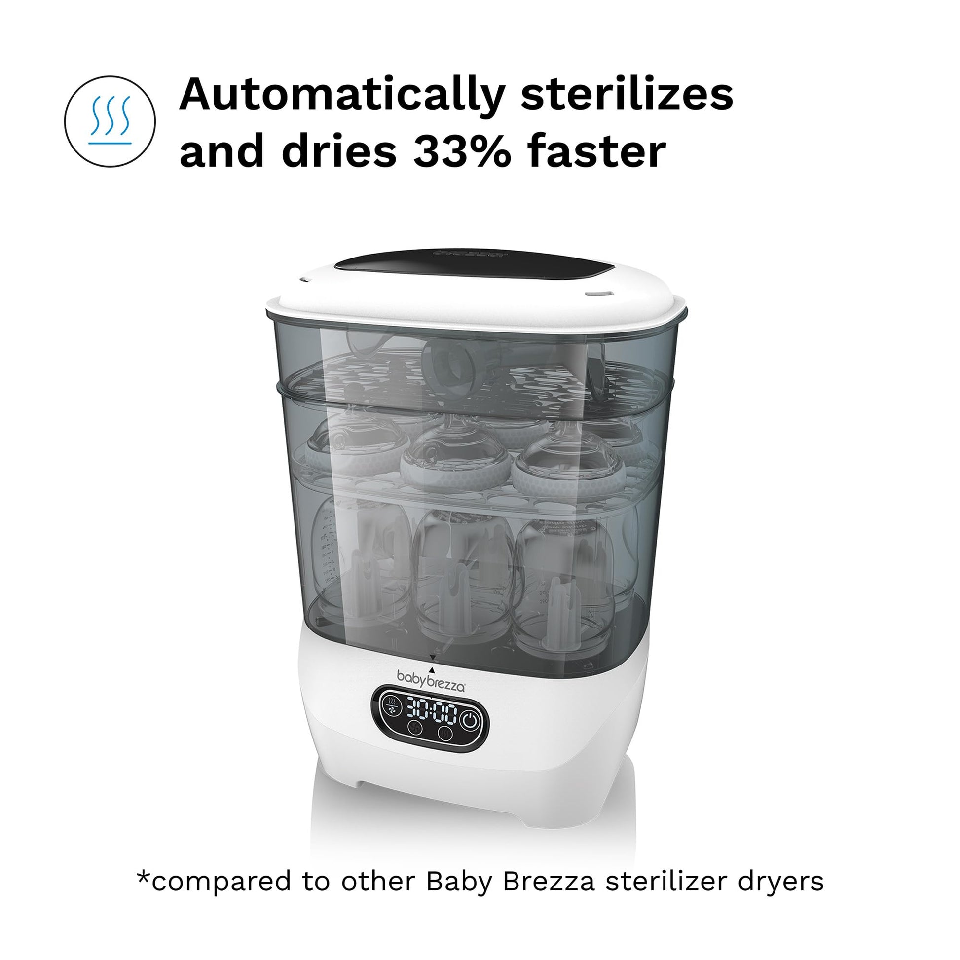 Baby Brezza Bottle Sterilizer and Dryer Advanced – 33% Faster - Largest Capacity Steam Sanitizer - Universal Sterilization Machine for All Bottles + Baby Product Parts - HEPA Air Filter Baby Brezza