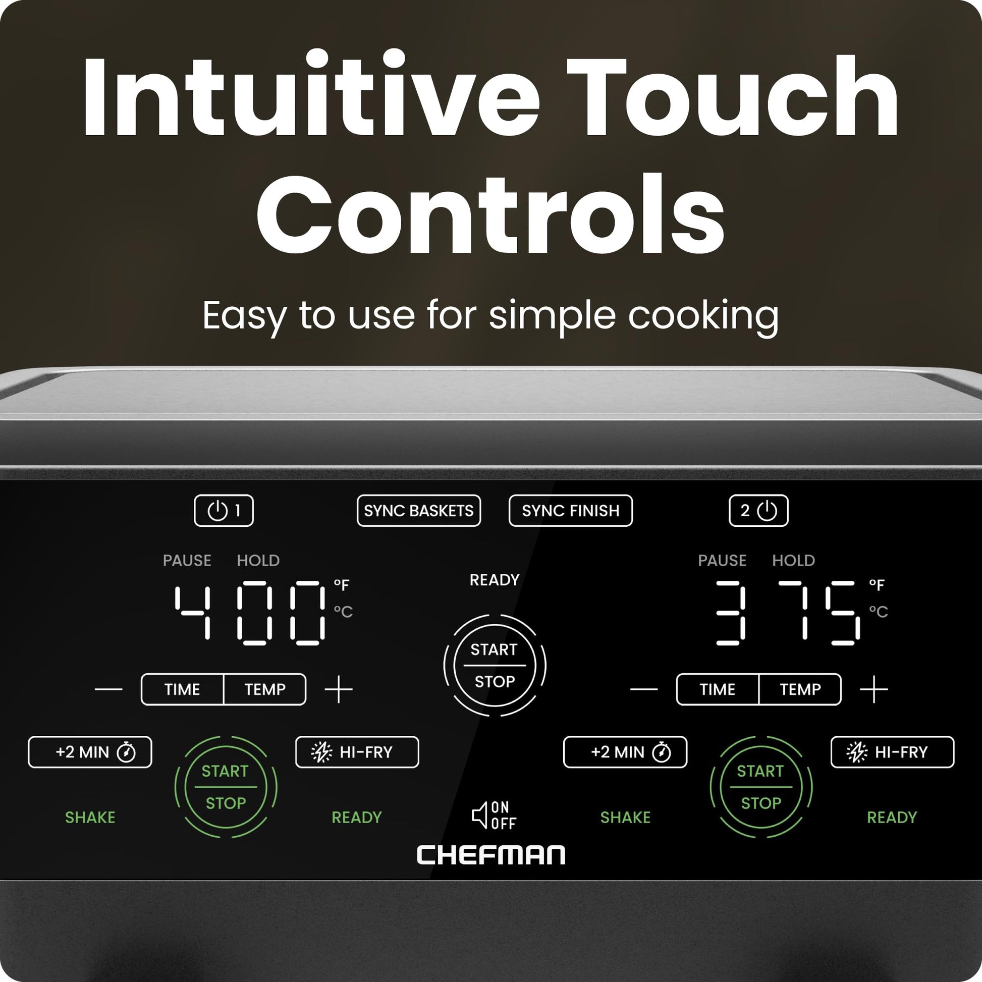 CHEFMAN 6 Quart Dual Basket Air Fryer Oven with Easy View Windows, Sync Finish, Hi-Fry, Auto Shutoff, 2 Independent 3Qt Nonstick Dishwasher Safe Frying Baskets, Digital Double Air Fryer - Black - Available at All In One Marketplace Canada
