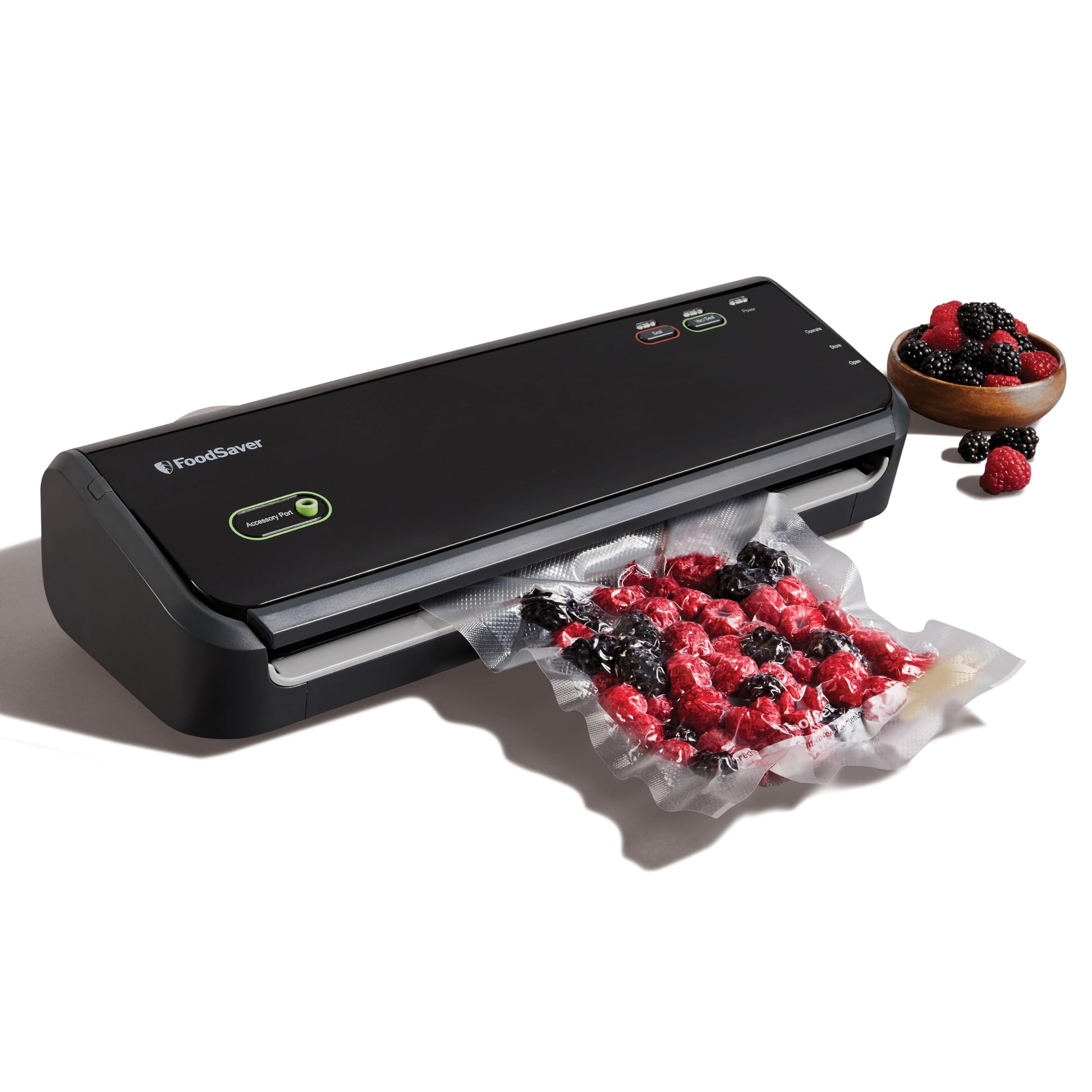 FoodSaver Vacuum Sealer Machine with Portable Handheld Sealer, 12 Vacuum Seal Bags and 2 Rolls - Black - FM2010 - Available at All In One Marketplace Canada