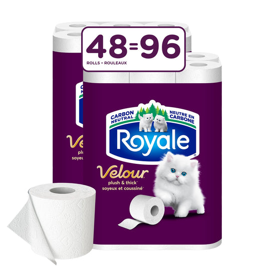 Royale Velour Toilet Paper, 48 Equal 96 Rolls, 142 Bathroom Tissues per roll - Available at All In One Marketplace Canada