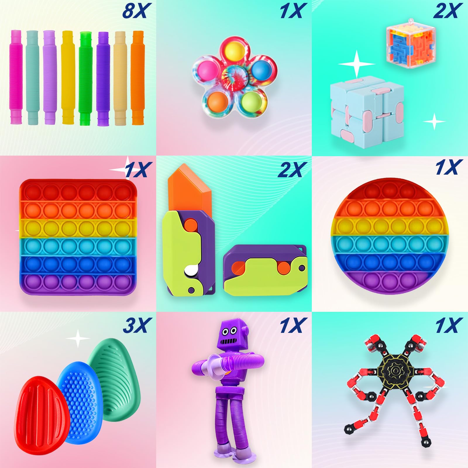 80 Pack Fidget Toys Set,Pop It Relieves Stress and Anxiety Sensory Fidget Toy for Children Girls Adults, Gift for Birthday Party Favors, Classroom Rewards Prizes, Carnival, Piñata Goodie Bag Fillers