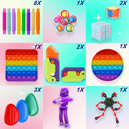 80 Pack Fidget Toys Set,Pop It Relieves Stress and Anxiety Sensory Fidget Toy for Children Girls Adults, Gift for Birthday Party Favors, Classroom Rewards Prizes, Carnival, Piñata Goodie Bag Fillers