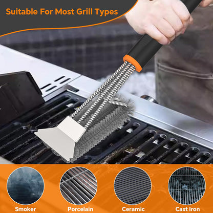 Fixmend 2 Pack BBQ Grill Brush, 15" BBQ Brushes for Grill, Rust-Proof Stainless Steel BBQ Cleaning Brush with Scraper, Ideal BBQ Accessories for Most Gas, Smoker, Porcelain Grill, Easily Clean Stains - Available at All In One Marketplace Canada