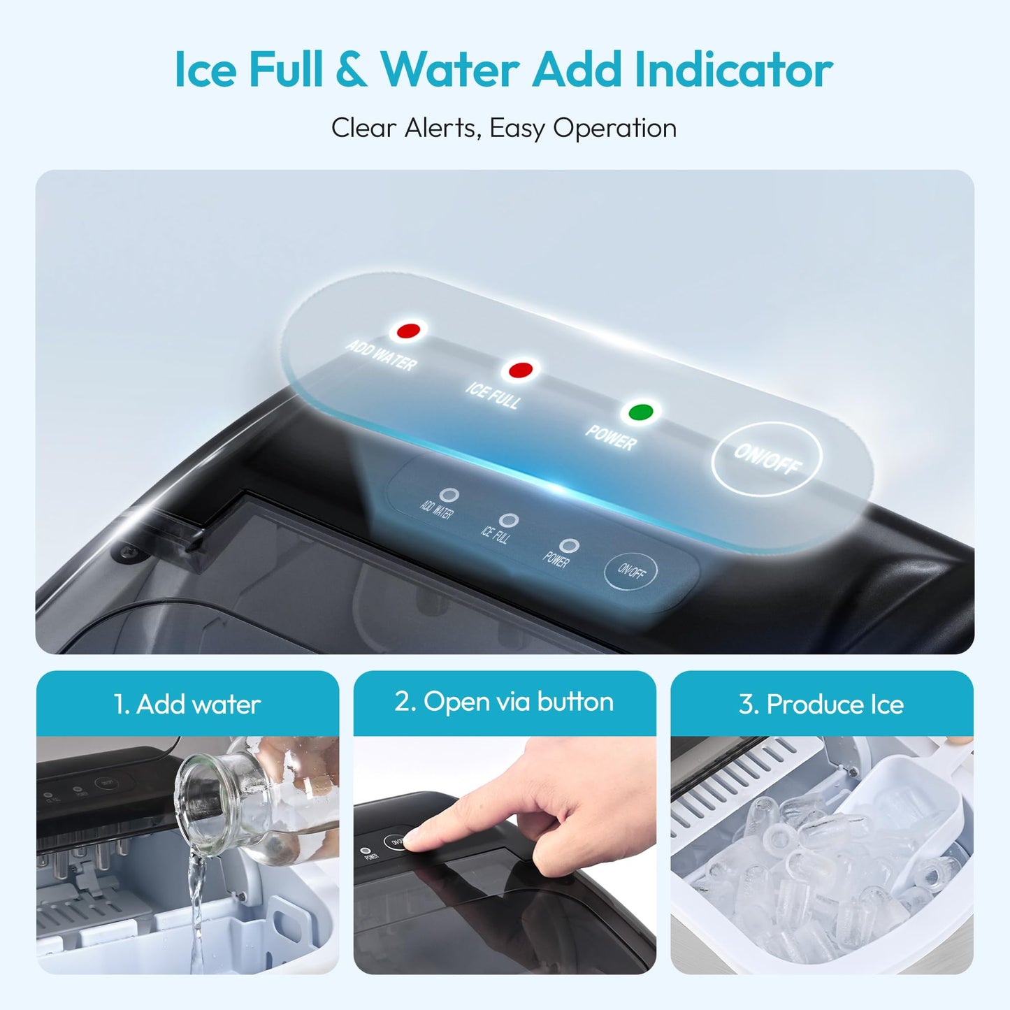 EUHOMY Countertop Ice Maker Machine with Handle, 26lbs Per Day, 9 Ice Cubes Ready in 6 Mins, Auto-Cleaning Portable Ice Maker with Basket and Scoop, for Home/Kitchen/Camping/RV (Silver)