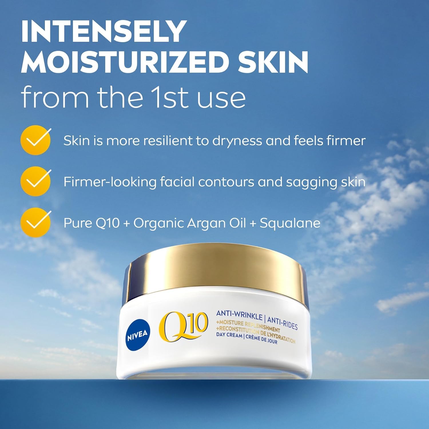 NIVEA Q10 Power Anti-Wrinkle Moisture Replenishment Day Face Cream, Anti Wrinkle Firming Cream, Q10 and Argan Oil, Face Moisturizer for Dry to Very Dry Skin, Visibly Reduces the Look of Wrinkles, 50mL NIVEA