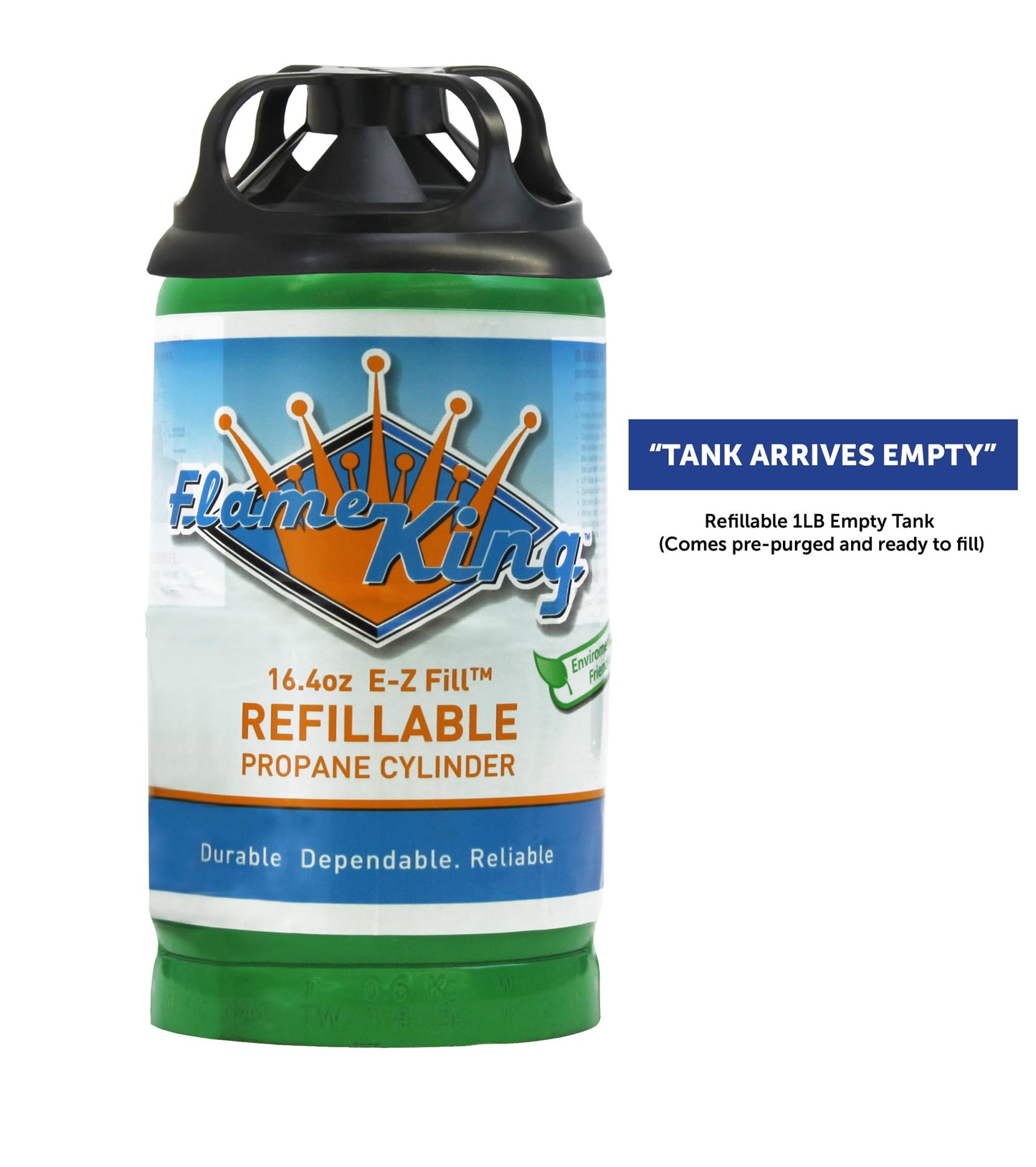 Flame King Refillable 1LB Empty Propane Cylinder Tank - Reusable - Safe and Legal Refill Option - DOT Compliant-16.4 oz (2-Pack), Green (YSN164-2) Flame King