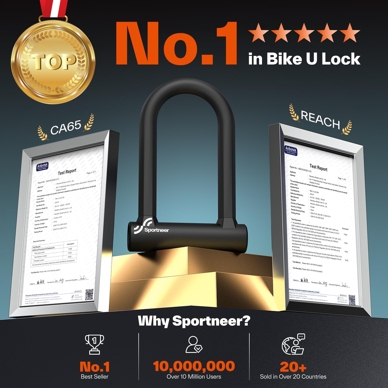 Sportneer Bike Lock: 17mm Heavy Duty Anti-Theft Bike U Lock with 12mm x 1.5m Steel Cable, High-Security Bicycle Lock with 2 Keys & Mounting Bracket for Mountain, Road, Folding & Electric Bikes