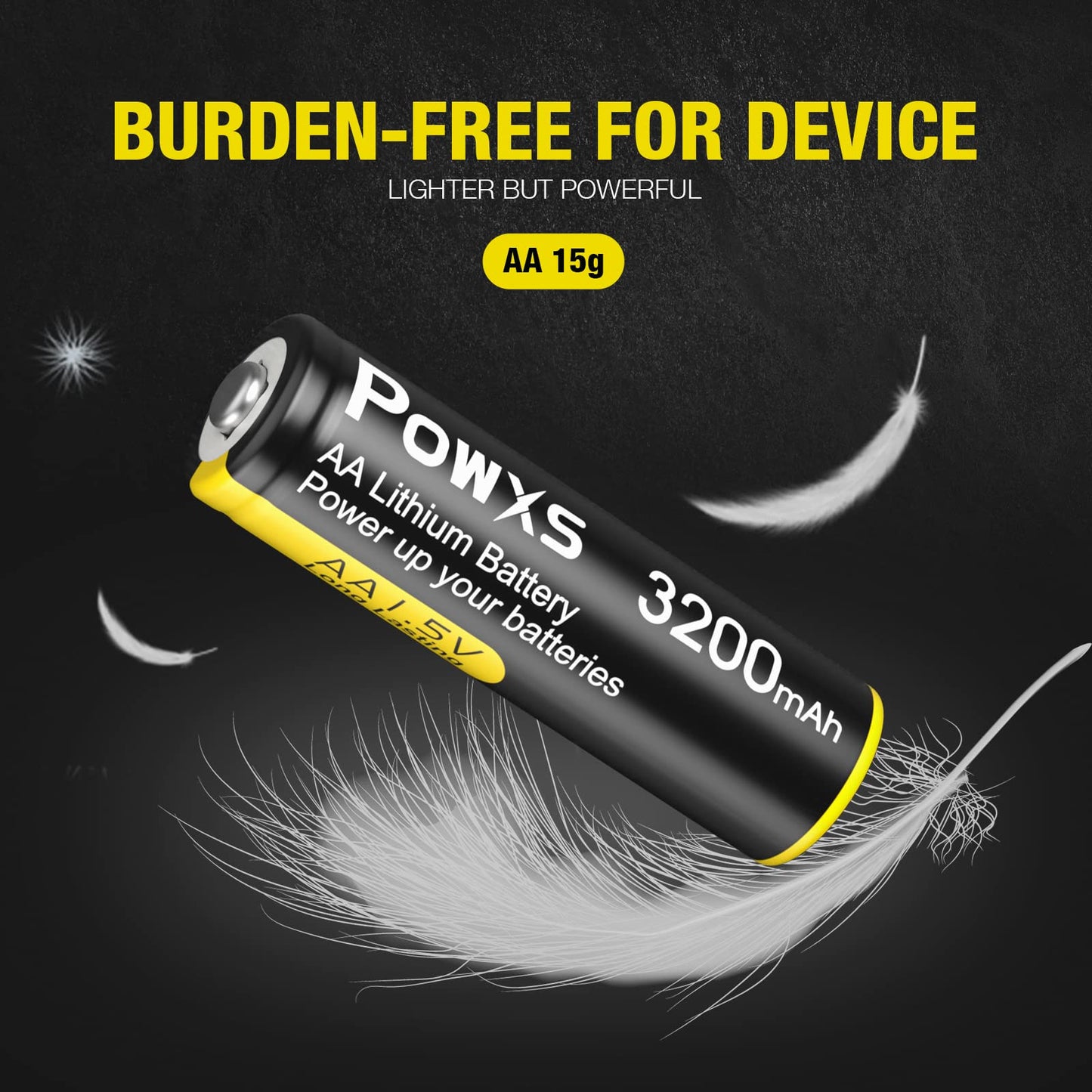 POWXS AA Lithium Batteries 3200mAh, 16 Pack 1.5V Lithium Iron Double A Batteries Super Capacity for Blink Camera, Video Doorbell, Flashlight, Toys, Remote Control 【Non-Rechargeable】