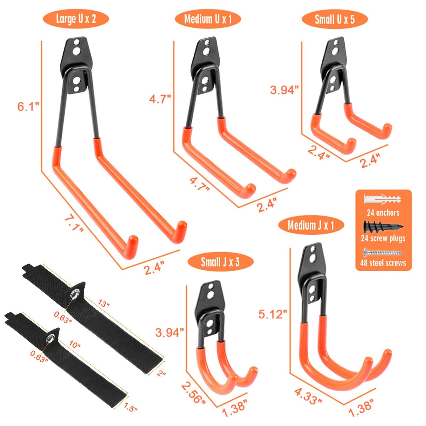 Garage Hooks Heavy Duty 14 Pack, Steel Garage Storage Hooks, Tool Hangers for Garage Wall Utility Wall Mount Hooks and Hangers with Anti-Slip Coating for Garden Tools, Ladders, Bulky Items - Available at All In One Marketplace Canada