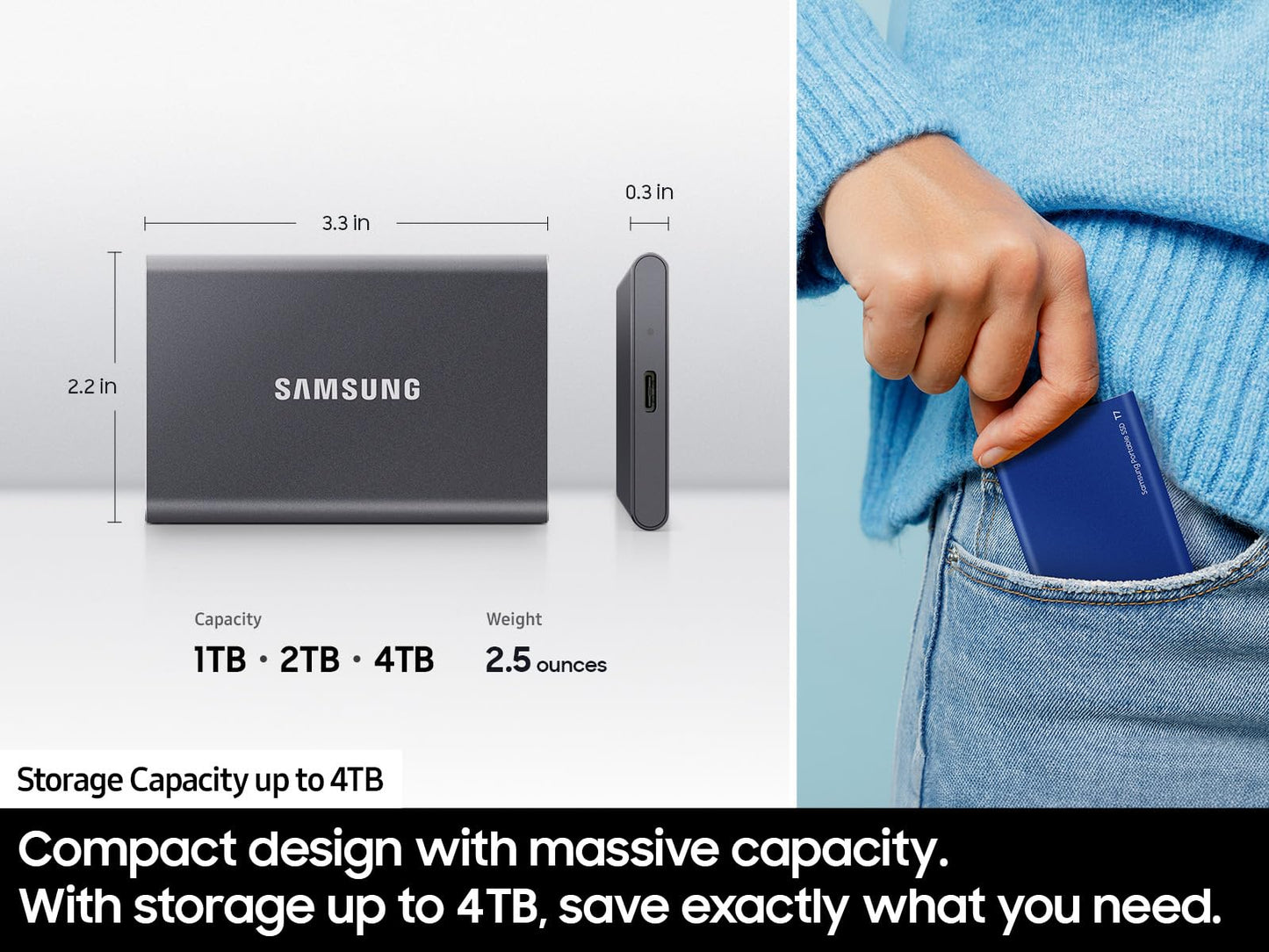 SAMSUNG T7 1TB, Portable SSD, Grey, up to 1050MB/s, USB 3.2 Gen2, Gaming, Students & Professionals, External Solid State Drive (MU-PC1T0T/AM) [Canada Version] 🍁 All In One Marketplace Canada