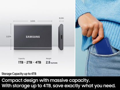 SAMSUNG T7 1TB, Portable SSD, Grey, up to 1050MB/s, USB 3.2 Gen2, Gaming, Students & Professionals, External Solid State Drive (MU-PC1T0T/AM) [Canada Version] 🍁 All In One Marketplace Canada
