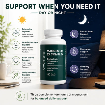 ALL-IN-ONE Magnesium Complex – Magnesium Glycinate (Bisglycinate) Chelated, L-Threonate & Taurate (200mg Elemental per Daily Dose) – Sleep, Stress, Muscle & Heart Support – High Absorption Magnesium Supplement – 180 Vegan Capsules – Made in Canada - Available at All In One Marketplace Canada