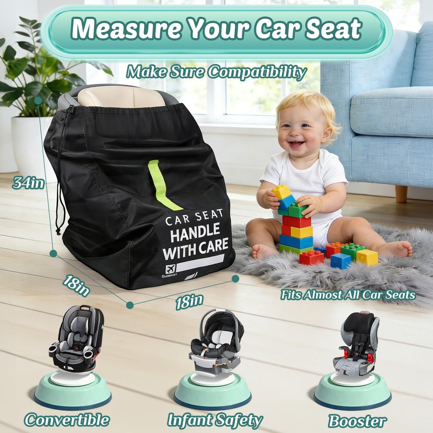 Car Seat Travel Bag: Carseat Travel Bag for Airplane Universal Fit Infant Carriers Booster Convertible Car Seats like Graco, Nuna, Doona, Cosco, Baby Travel Essentials for Flying, Gate & Baggage Check