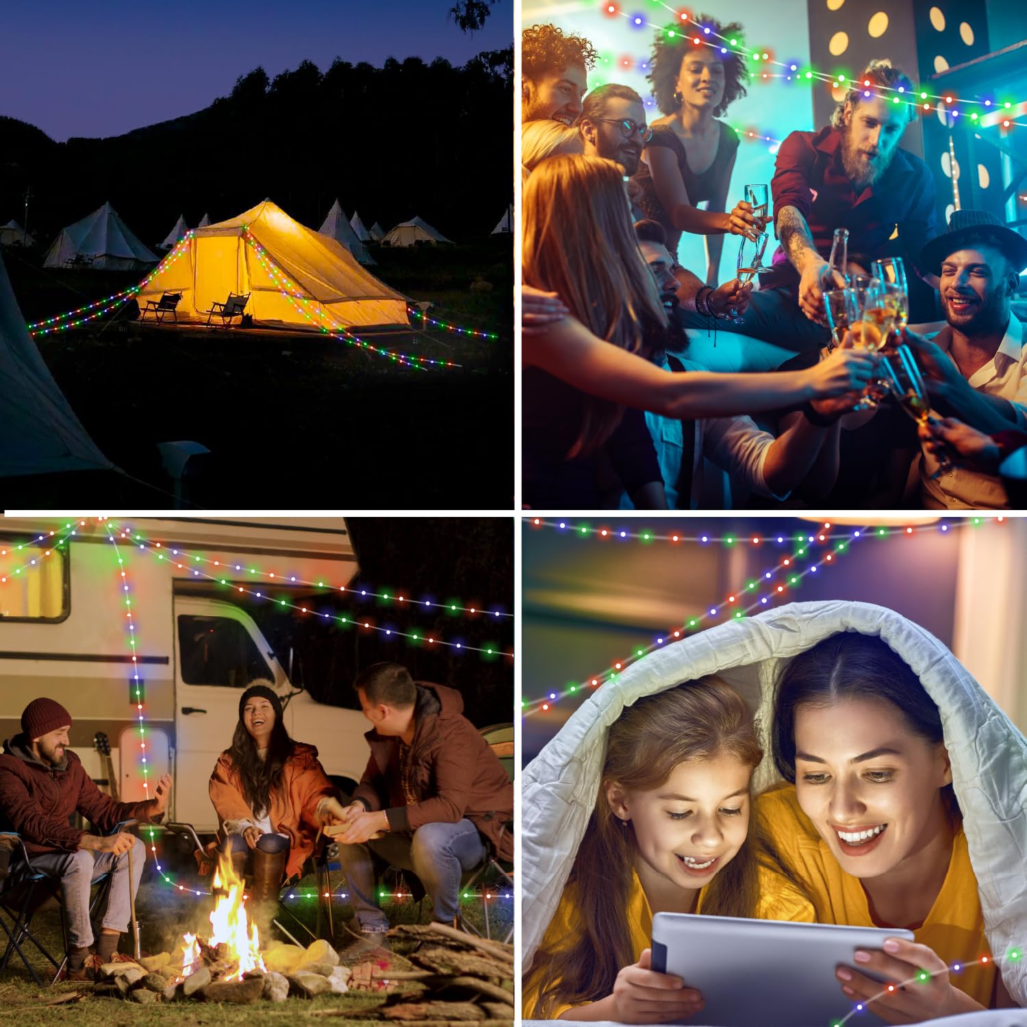 HAMLITE Solar Camping String Lights: 4 in 1 Camping Fairy Light - 32.8Ft Camping Lights with 5 Modes - USB Outdoor String Lights Rechargeable - Waterproof Retractable String Light for Hiking, Tent, RV