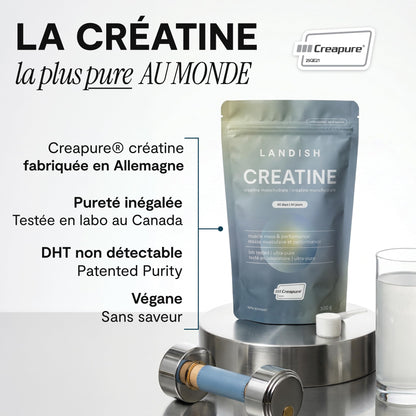 Landish Creatine Monohydrate Powder – Creapure®, German-Made Micronized Creatine – Canadian Brand – Increases Muscle Mass & Improves Strength – For Women & Men – Vegan –Unflavoured – 300 g (60 Servings) - Available at All In One Marketplace Canada