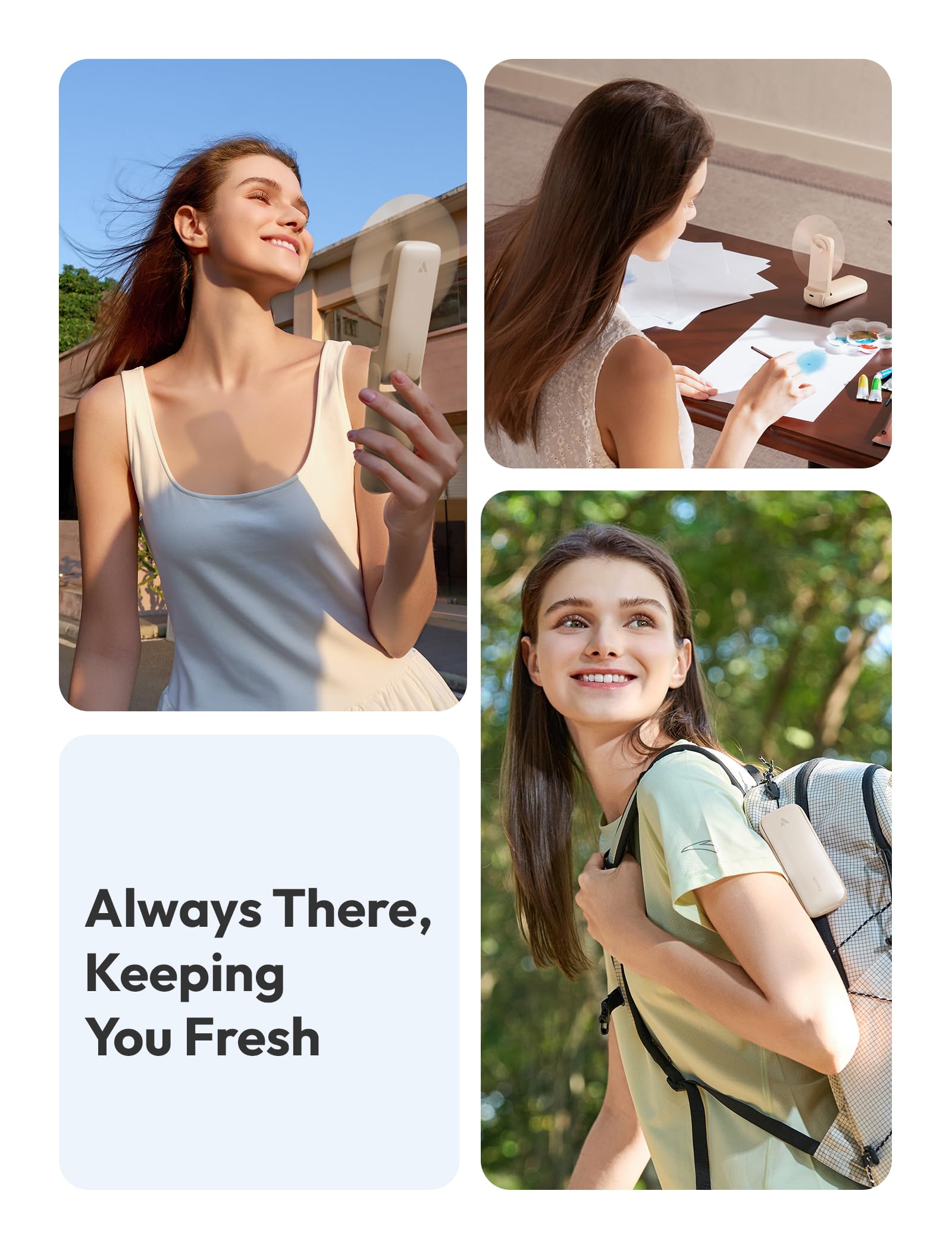 Aecooly Slim Handheld Fan, Thin Portable Fan, USB Rechargeable Mini Personal Fan [24H Max Cooling Time], Battery Powered Small Foldable Pocket Fan for Travel, Summer, Gifts for Women, Girls -Beige - Available at All In One Marketplace Canada