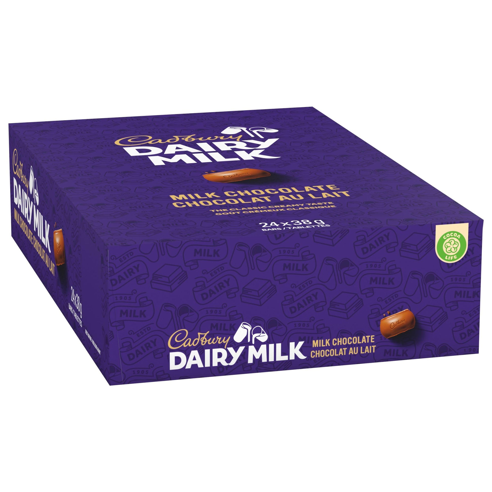 Cadbury Dairy Milk Chocolate Bars - Pack of 24 (38g each, 912g total) - Canadian Made
